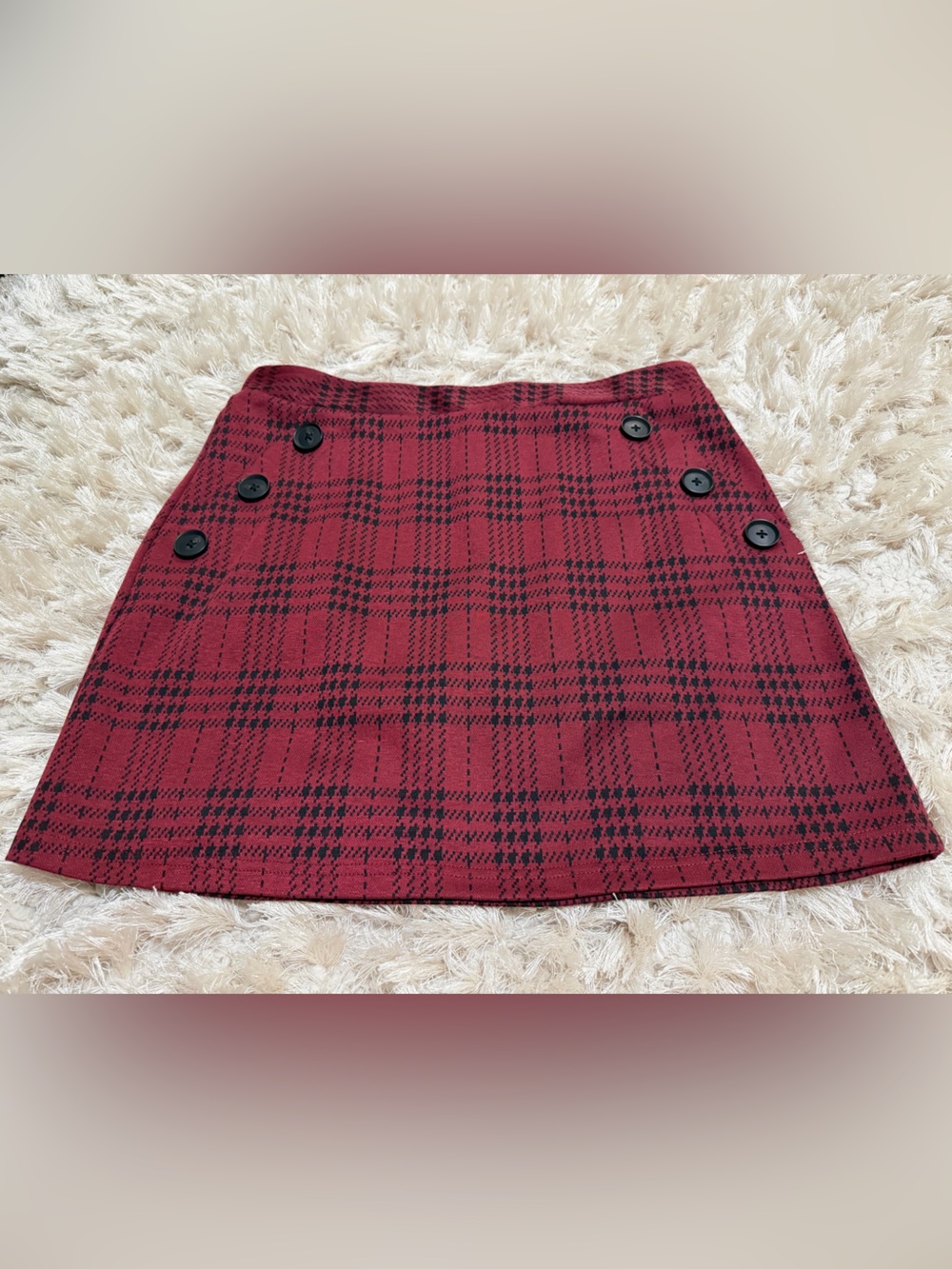 ✨ Brand New Ladies Size XL Plaid burgundy Red Button-Front Mini Skirt✨